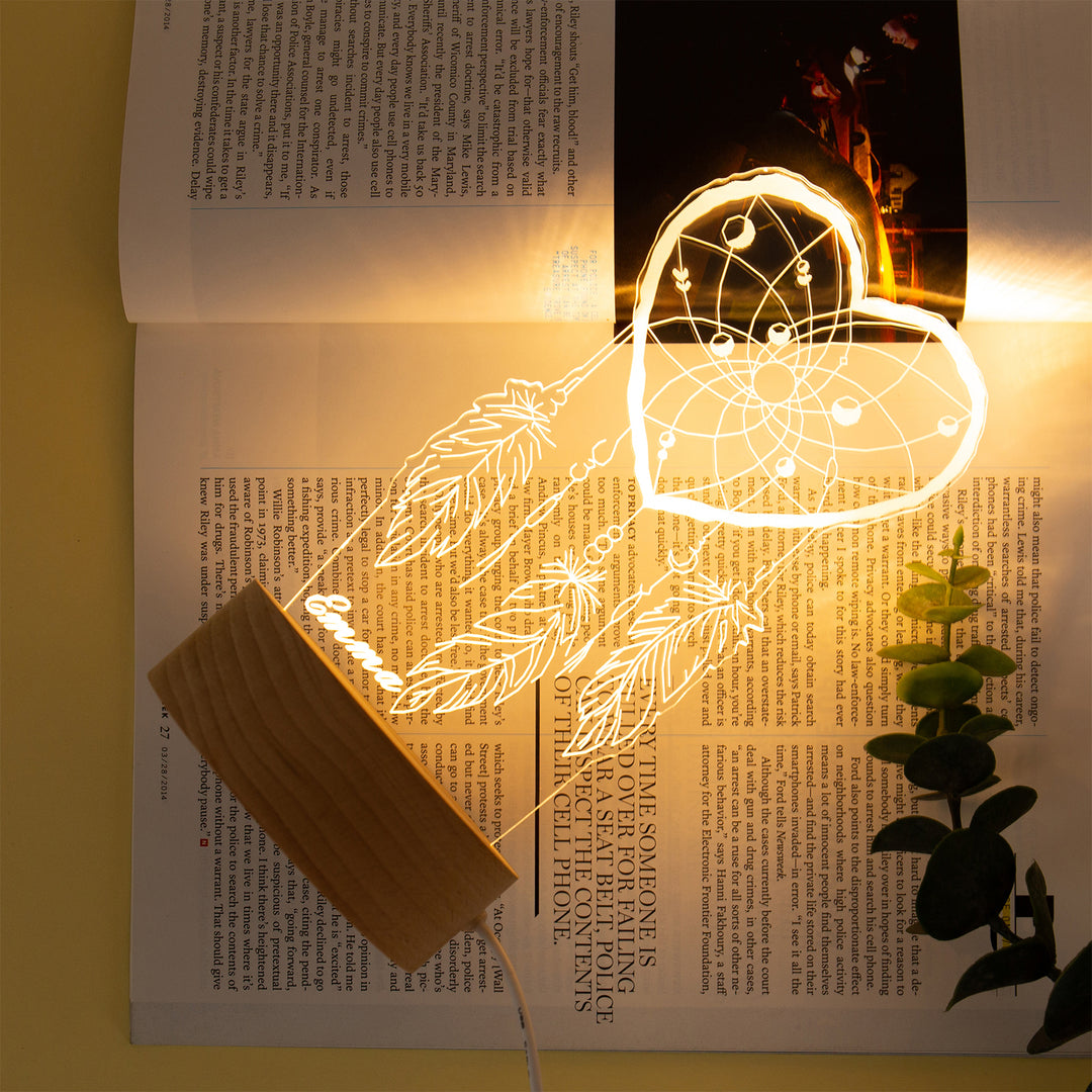 Lampe de chevet En forme de coeur Attrape-rêves LED Lumières coloréese personnalisée