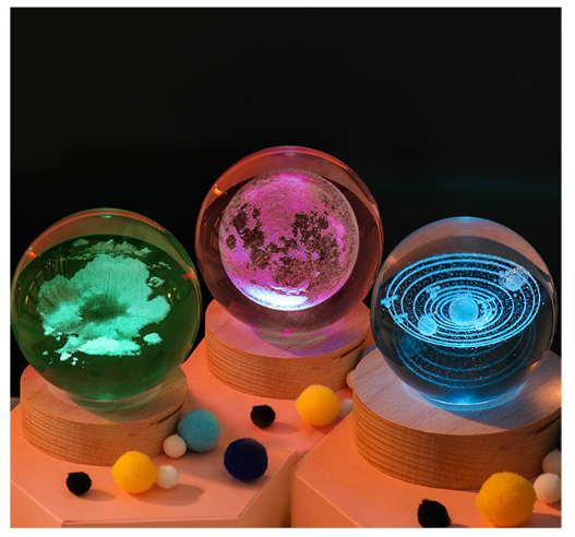 🔥Boule de Cristal 3D avec Base en Bois Personnalisée et Luminosité