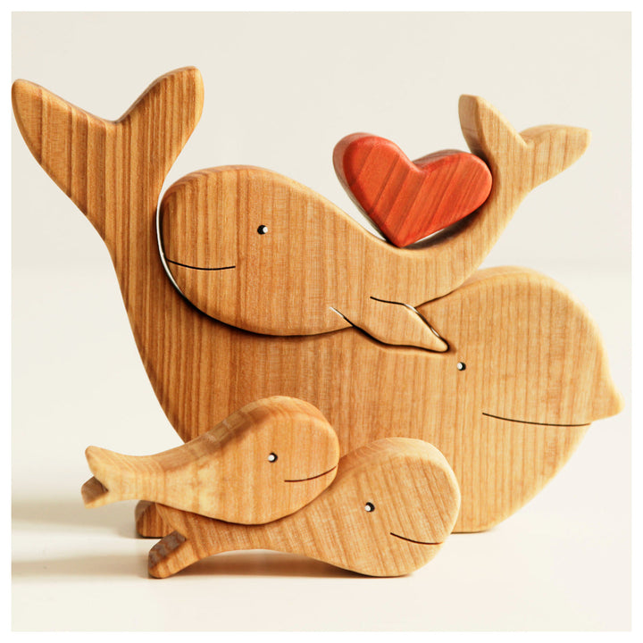 2-10 Prénoms🐬Puzzle familial de baleines en bois