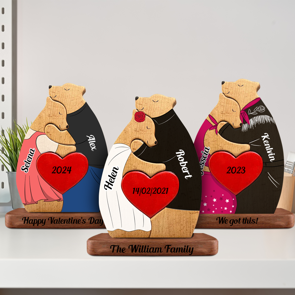 Couple d'ours en bois personnalisé anniversaire