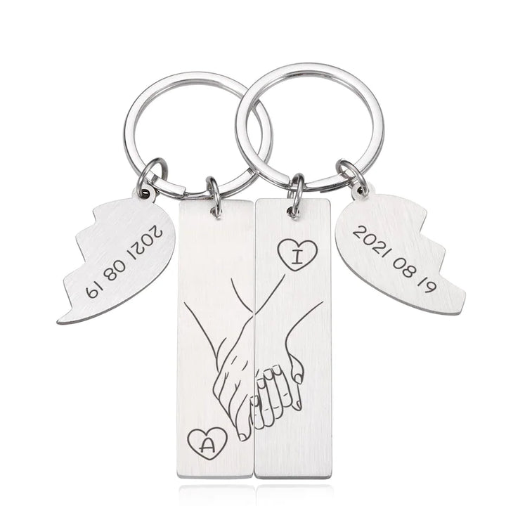 Porte-Clés la main dans la main 4 Styles 2 lettre Personnalisé avec date