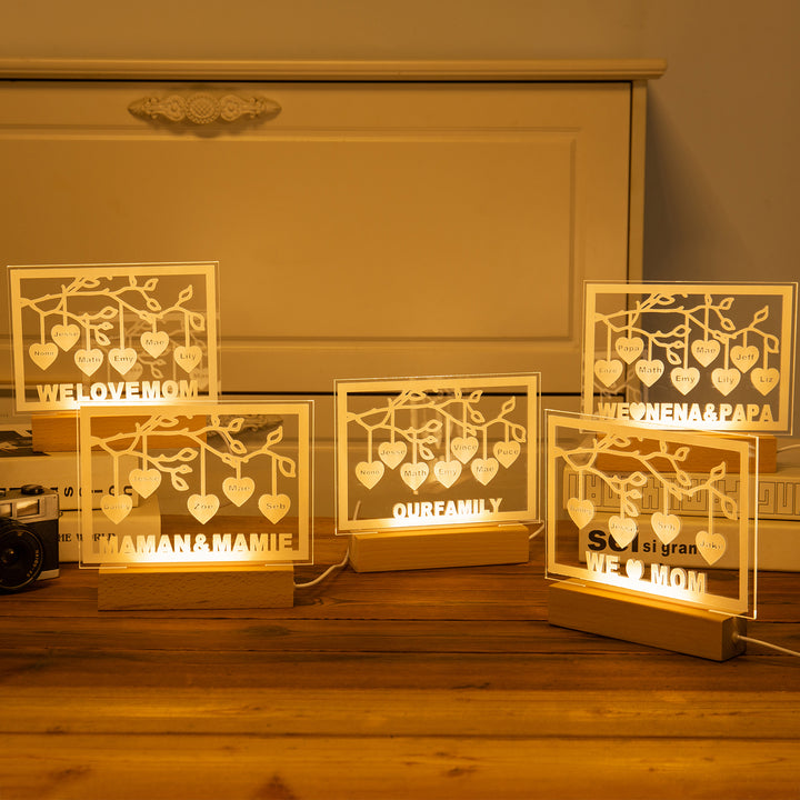 Lampe de chevet LED Arbre de vie personnalisée avec 3 à 12 noms