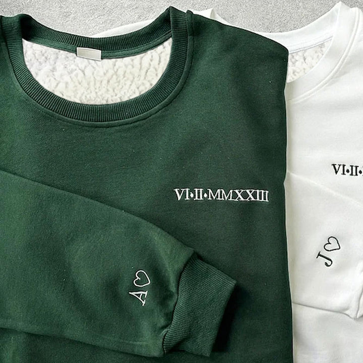 Sweat polaire hiver Rétro Chiffres romains Brodés Cadeaux couple