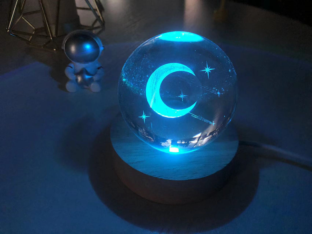 🔥Boule de Cristal 3D avec Base en Bois Personnalisée et Luminosité