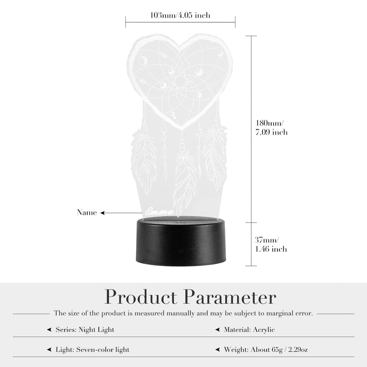 Lampe de chevet En forme de coeur Attrape-rêves LED Lumières coloréese personnalisée