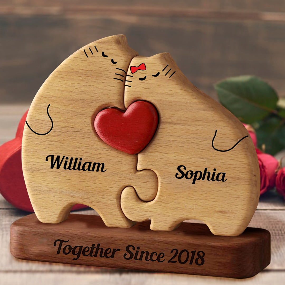 Cadeau d'anniversaire personnalisé de couple de chat en bois
