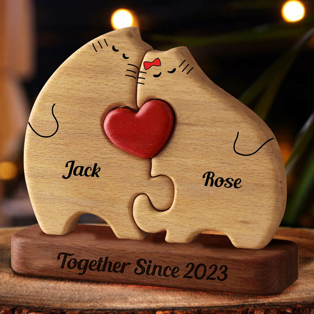 Cadeau d'anniversaire personnalisé de couple de chat en bois