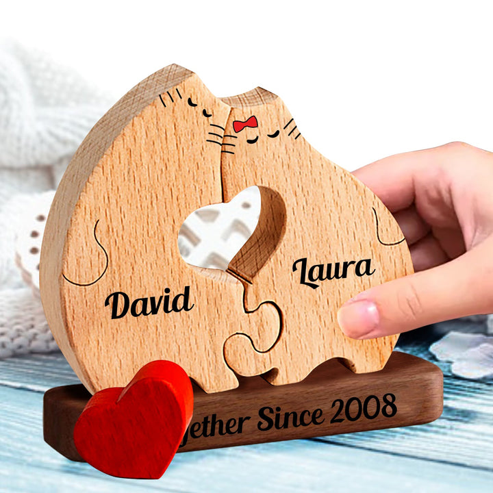 Cadeau d'anniversaire personnalisé de couple de chat en bois