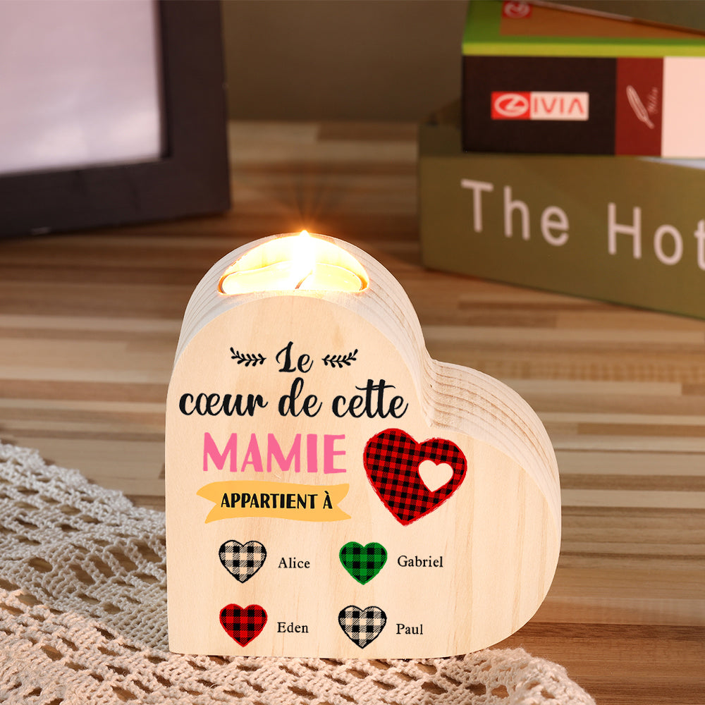 À Ma Mamie - Bougeoir en Bois sans bougie Prénoms Personnalisé