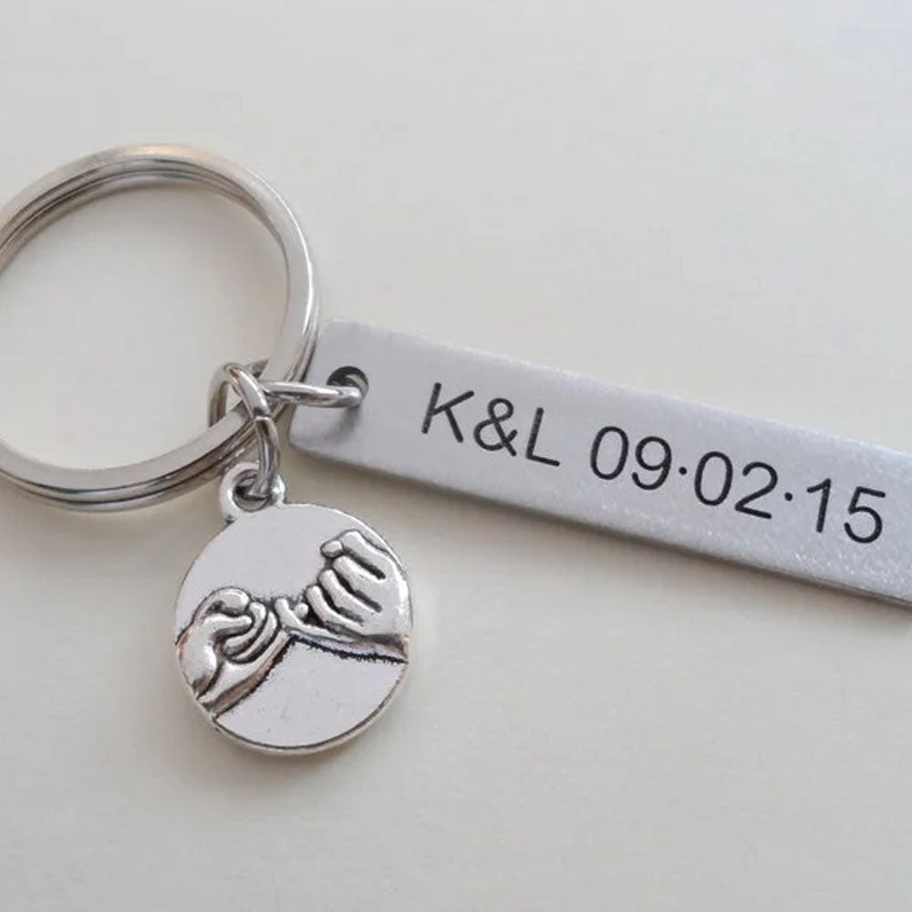 Porte-Clés la main dans la main 4 Styles 2 lettre Personnalisé avec date