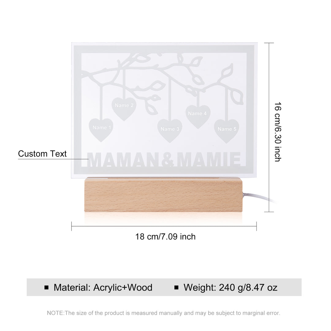 Lampe de chevet LED Arbre de vie personnalisée avec 3 à 12 noms