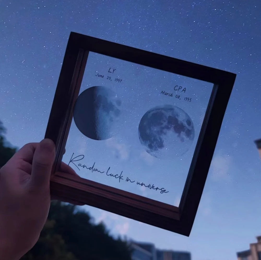 Cadre lunaire personnalisé: Célébrez la rencontre et la naissance avec un cadeau unique en bois.