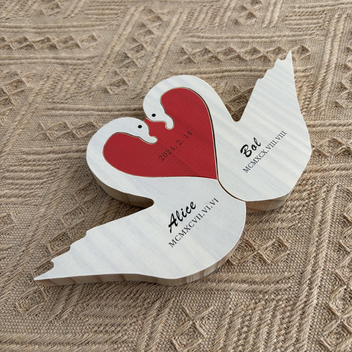 Puzzle de couple de cygnes en bois avec chiffres romains