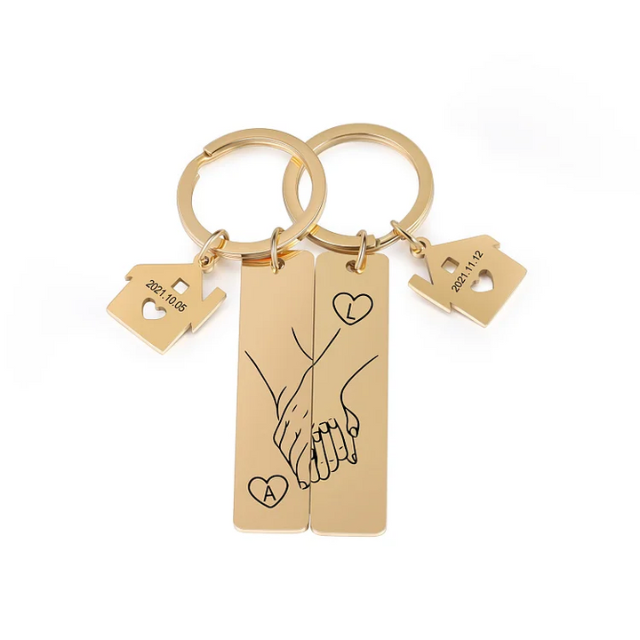 Porte-Clés la main dans la main 4 Styles 2 lettre Personnalisé avec date