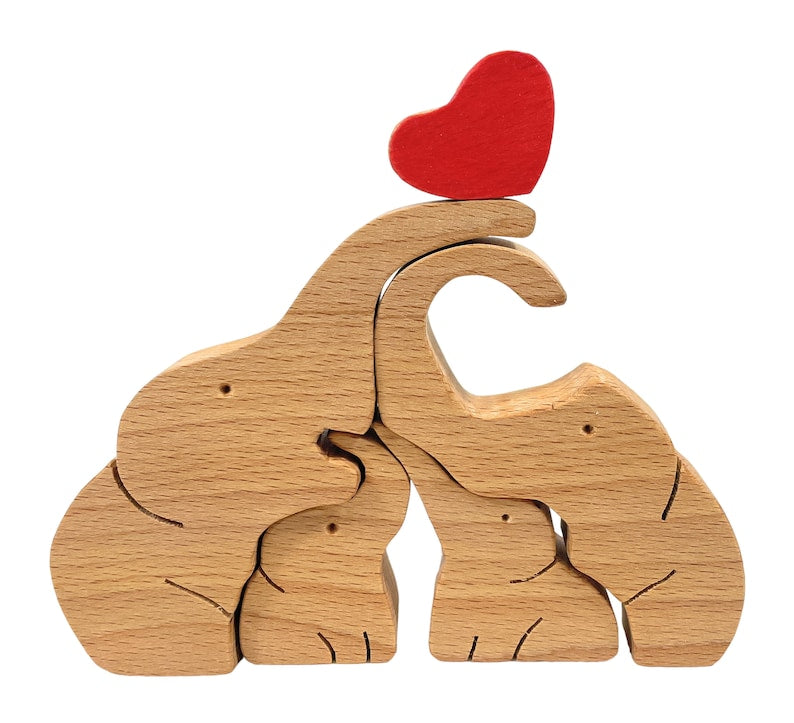 Puzzle familial d'éléphants en bois avec 4 Prénoms Personnalisé