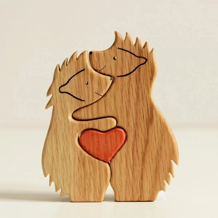 Puzzle familial Hérisson en Bois avec 2-10 Prénoms Personnalisé