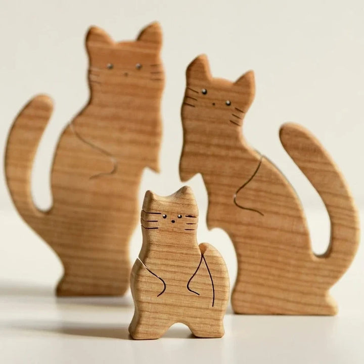 2-10 Prénoms🐱Puzzle familial de chats en bois