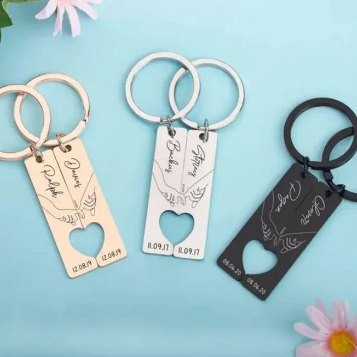Porte-Clés la main dans la main 4 Styles 2 lettre Personnalisé avec date