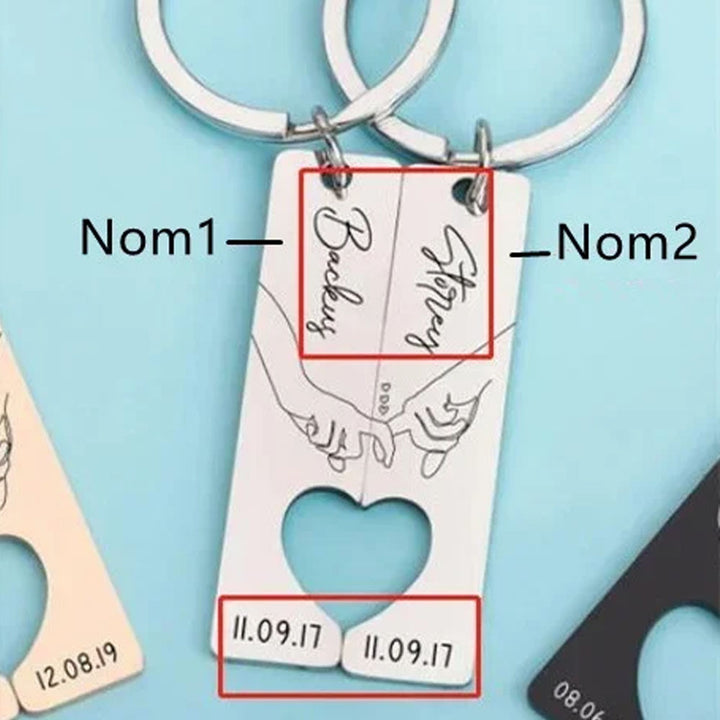 Porte-Clés la main dans la main 4 Styles 2 lettre Personnalisé avec date