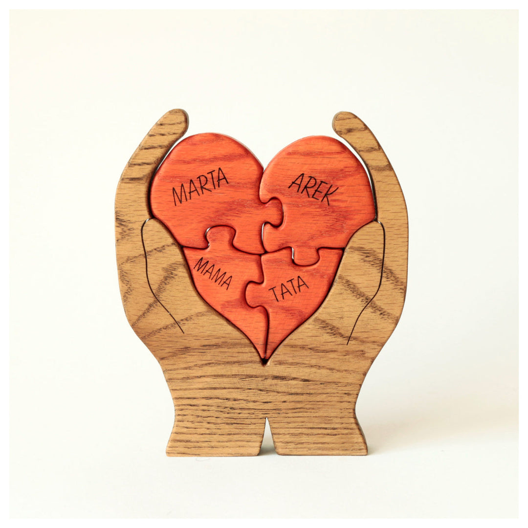 2-10 Prénoms❤️Puzzle familial en forme de cœur en bois