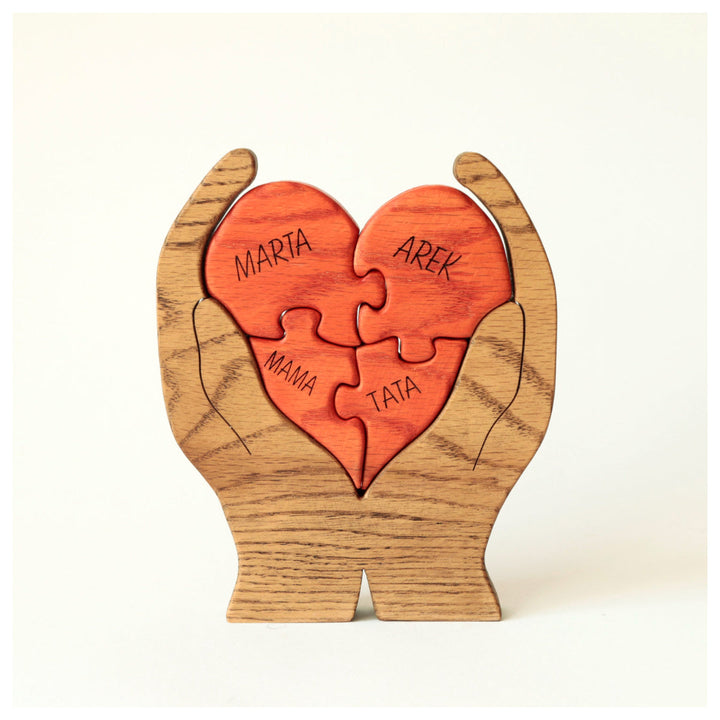 2-10 Prénoms❤️Puzzle familial en forme de cœur en bois