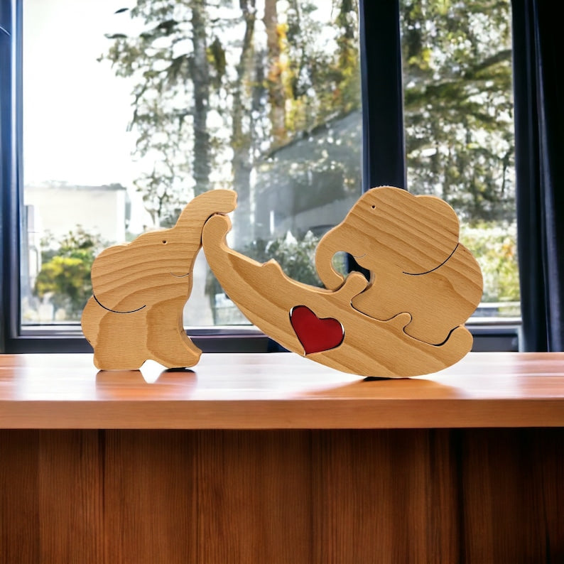 2 Noms personnalisés jouet puzzle éléphant en Bois pour Couple