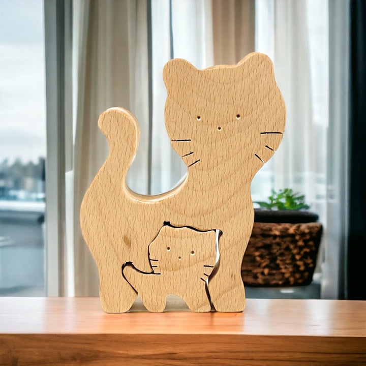 2 Prénoms🐱Puzzle familial de chats en bois pour parent seul