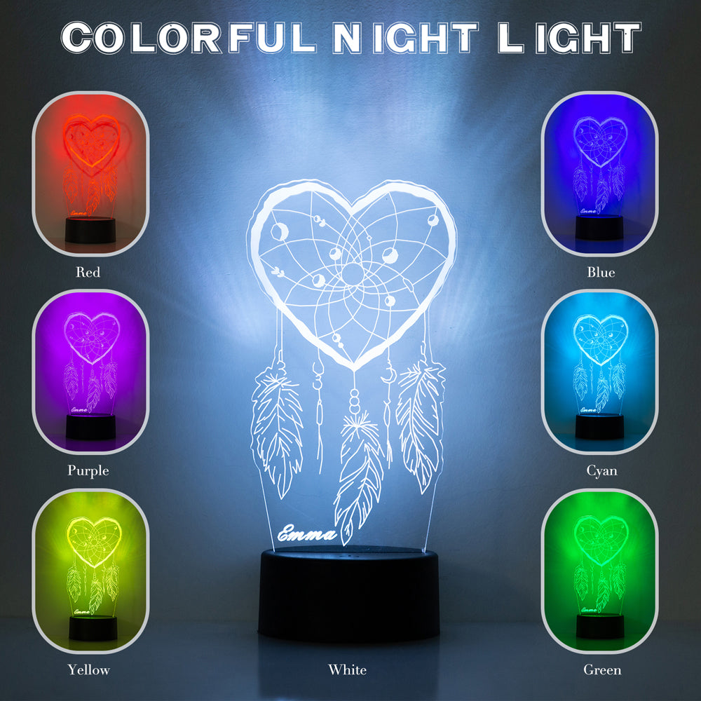 Lampe de chevet En forme de coeur Attrape-rêves LED Lumières coloréese personnalisée