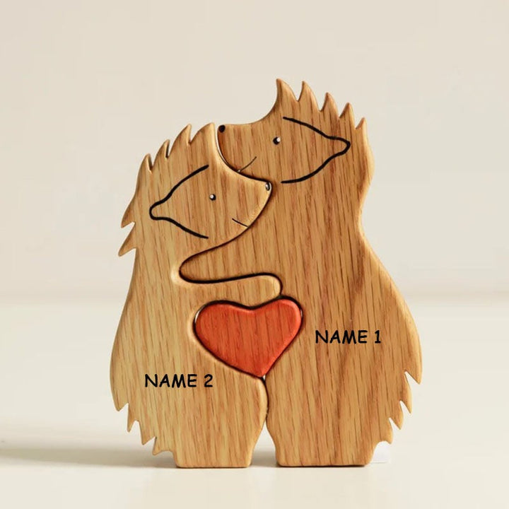 Puzzle familial Hérisson en Bois avec 2-10 Prénoms Personnalisé