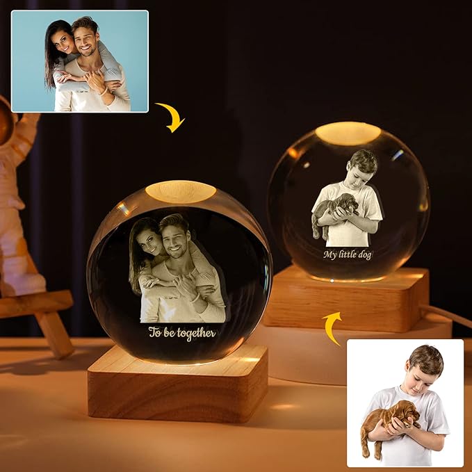 🔥Boule de Cristal 3D avec Base en Bois Personnalisée et Luminosité