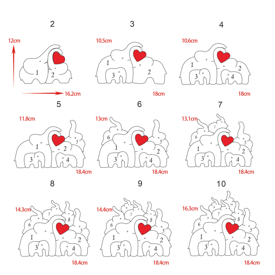 2-10 Prénoms🐘Puzzle famille éléphants en bois