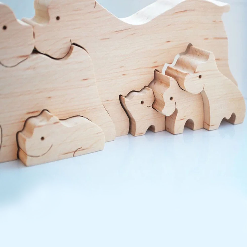 Puzzle en bois personnalisé pour famille de chiens avec 6 noms