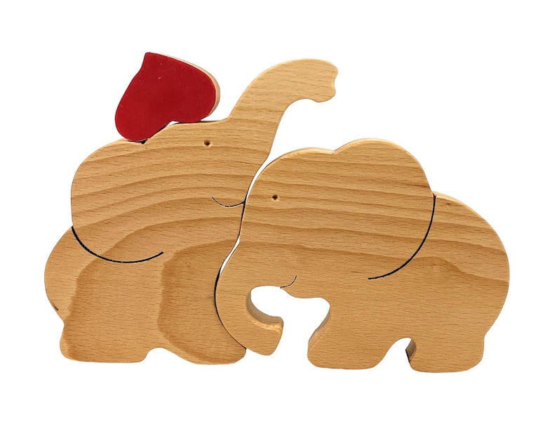 2 Noms personnalisés jouet puzzle éléphant en Bois pour Couple