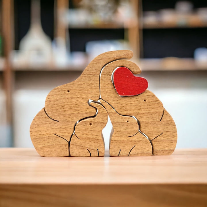 Puzzle familial d'éléphants en bois avec 4 Prénoms Personnalisé