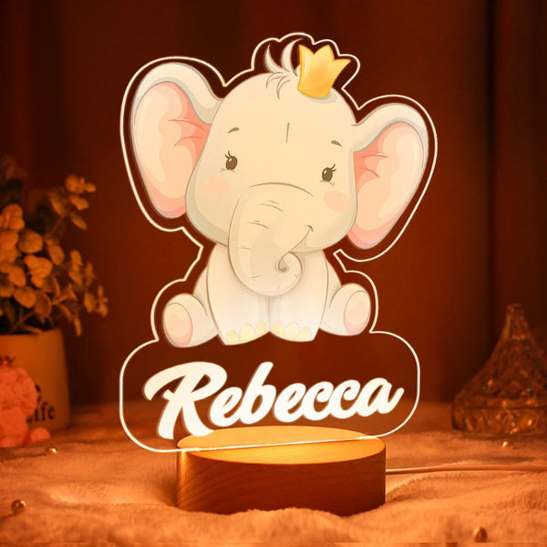 Lampe de chevet Éléphant LED Lumières Prénom personnalisée