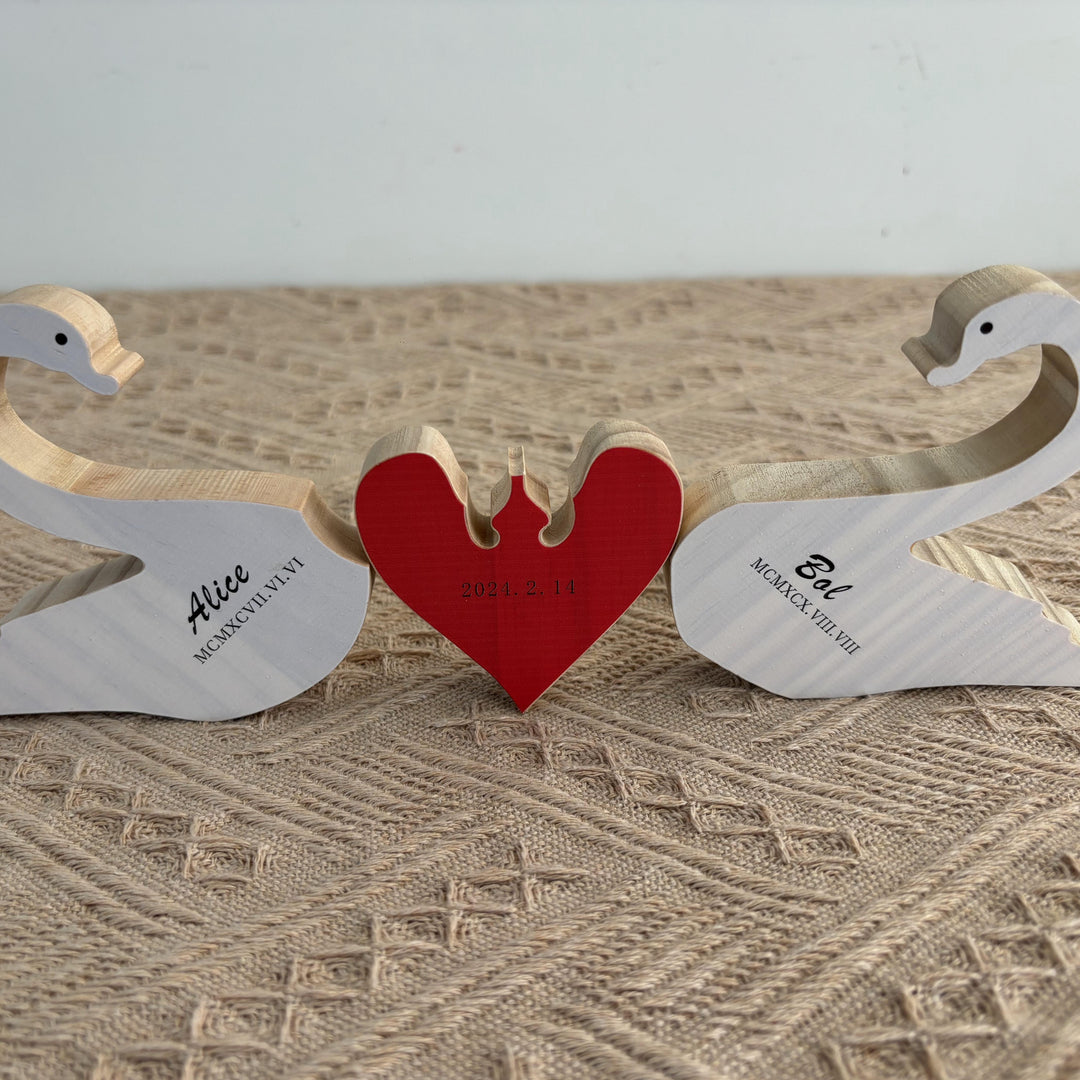 Puzzle de couple de cygnes en bois avec chiffres romains