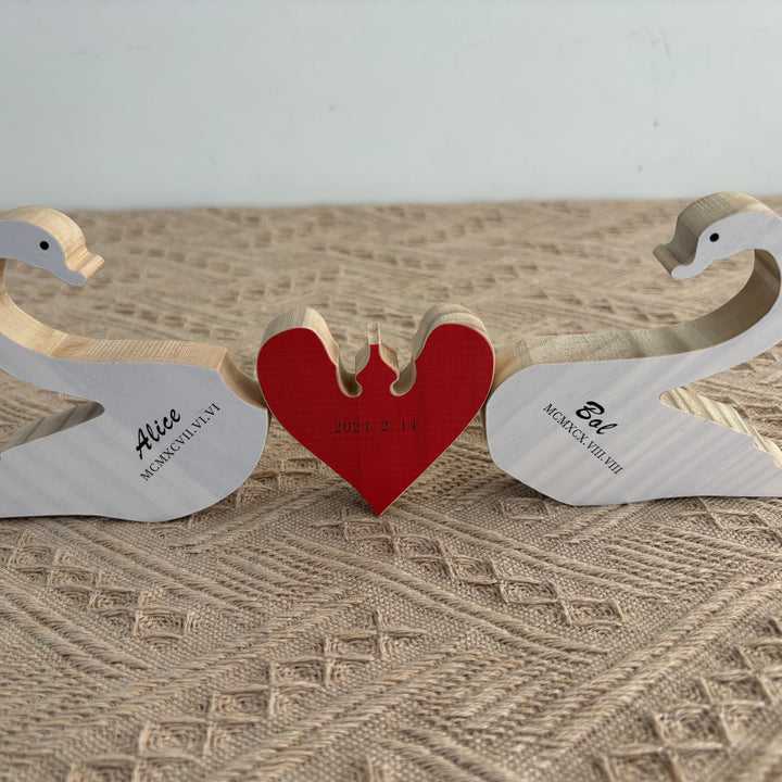 Puzzle de couple de cygnes en bois avec chiffres romains