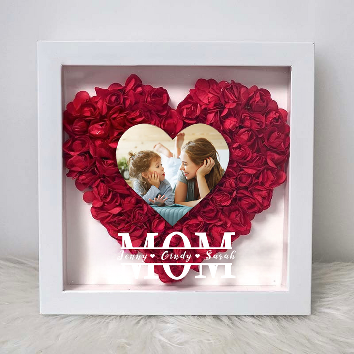 Cadre personnalisé Cœur de Maman en fleurs avec photo - Cadeau unique pour maman