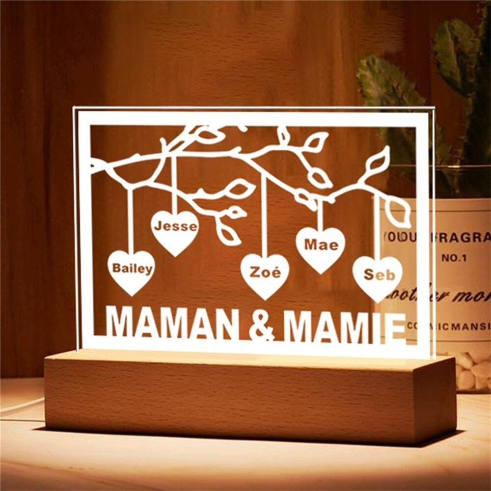 Lampe de chevet LED Arbre de vie personnalisée avec 3 à 12 noms