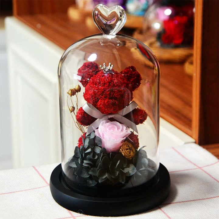 Couverture en verre ours Rose immortel, fleur de Rose, cadeau de saint valentin