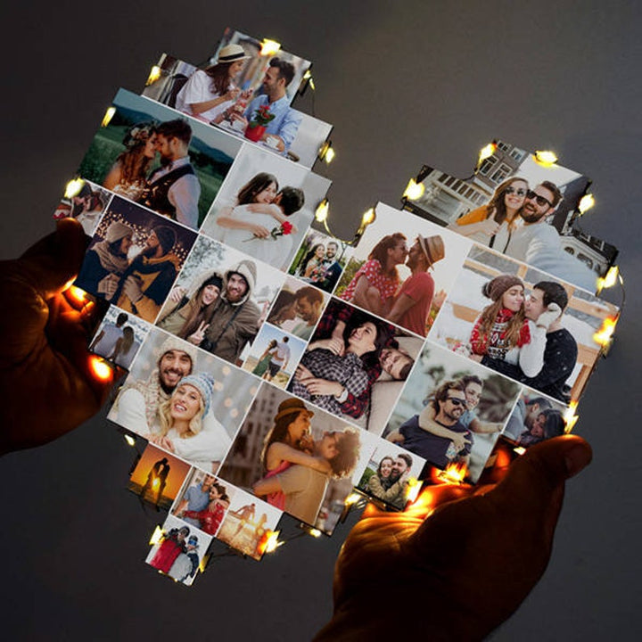 Lampe de collage de photos en forme de cœur personnalisée avec photos