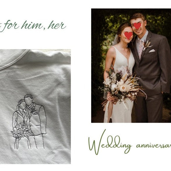 Sweat-shirts photo personnalisés pour couple - Dessin au trait brodé