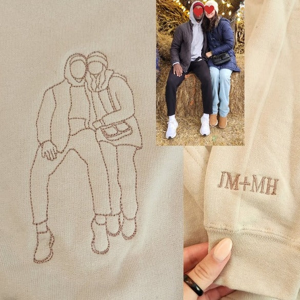 Sweat-shirts photo personnalisés pour couple - Dessin au trait brodé