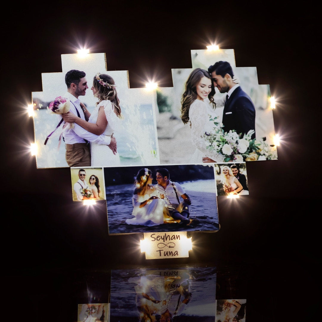 Lampe de collage de photos en forme de cœur personnalisée avec photos