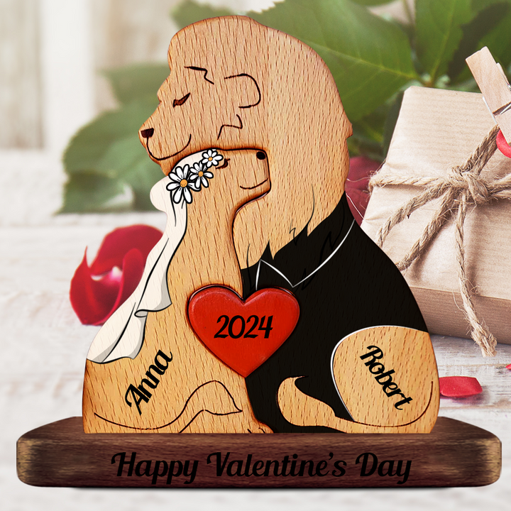 Famille de lion de couple - Sculpture en bois